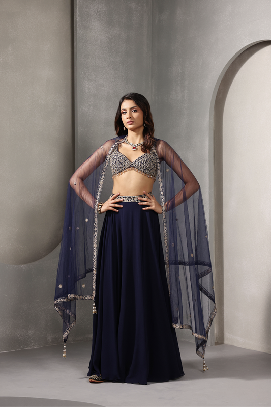 Navy Blue Georgette Lehanga Set