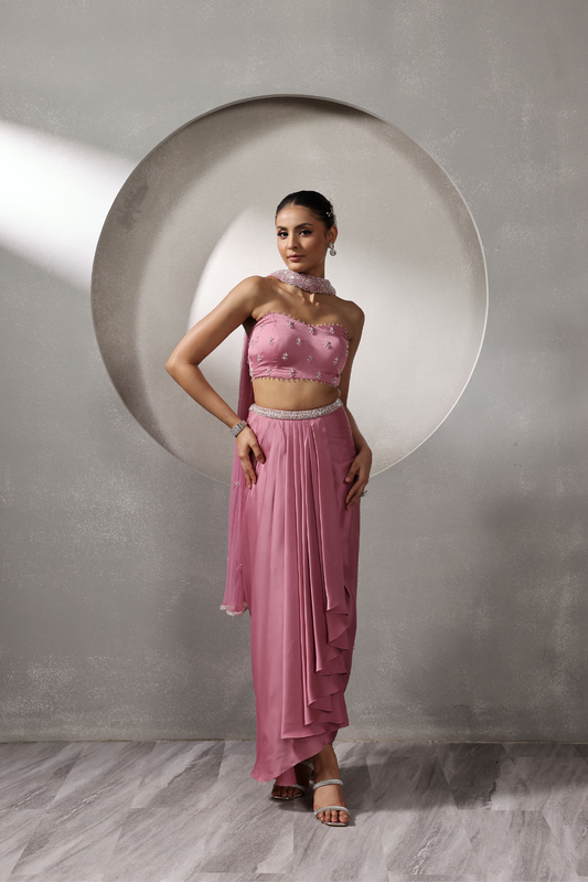 Pink Dupatta Drape Set