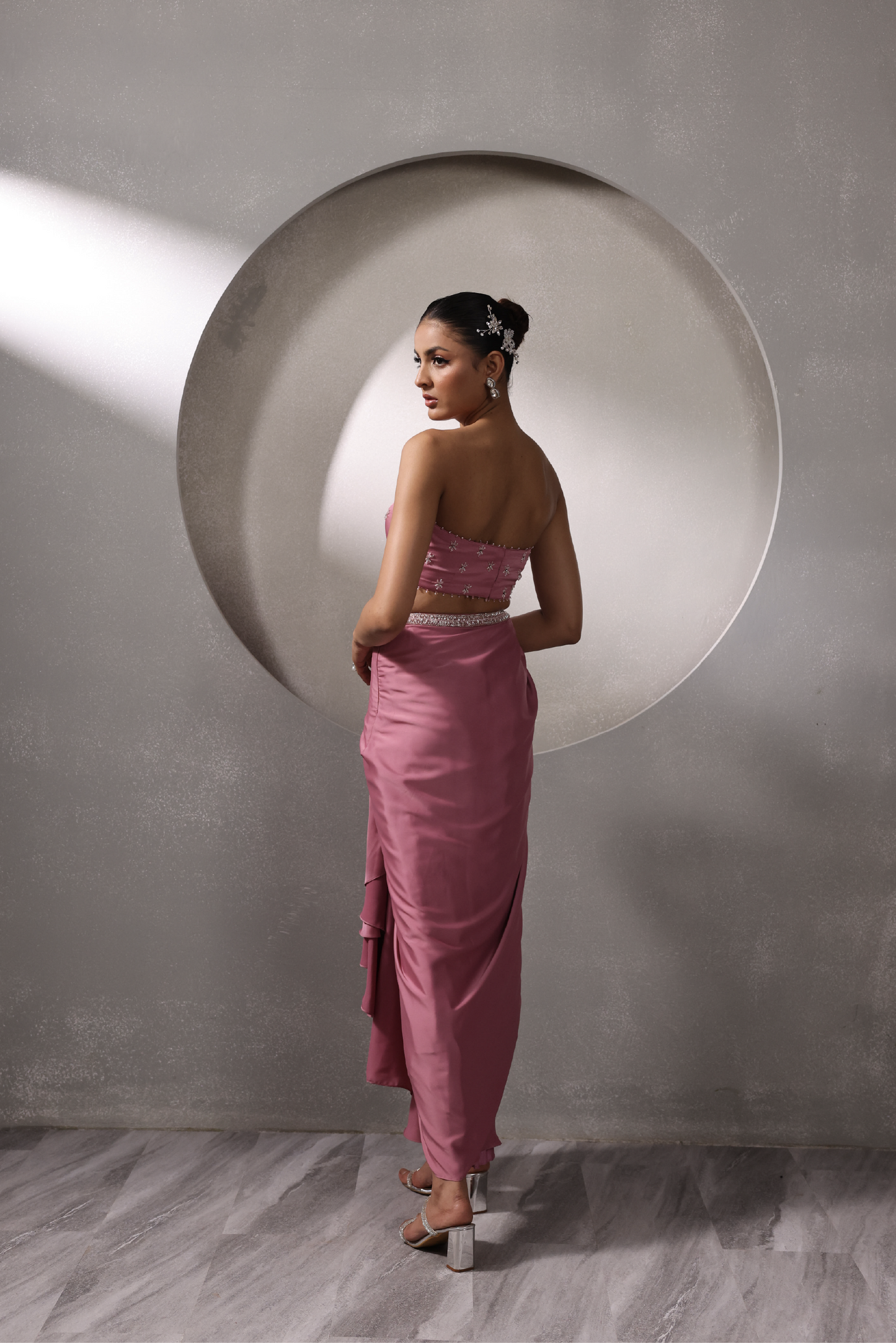 Pink Dupatta Drape Set