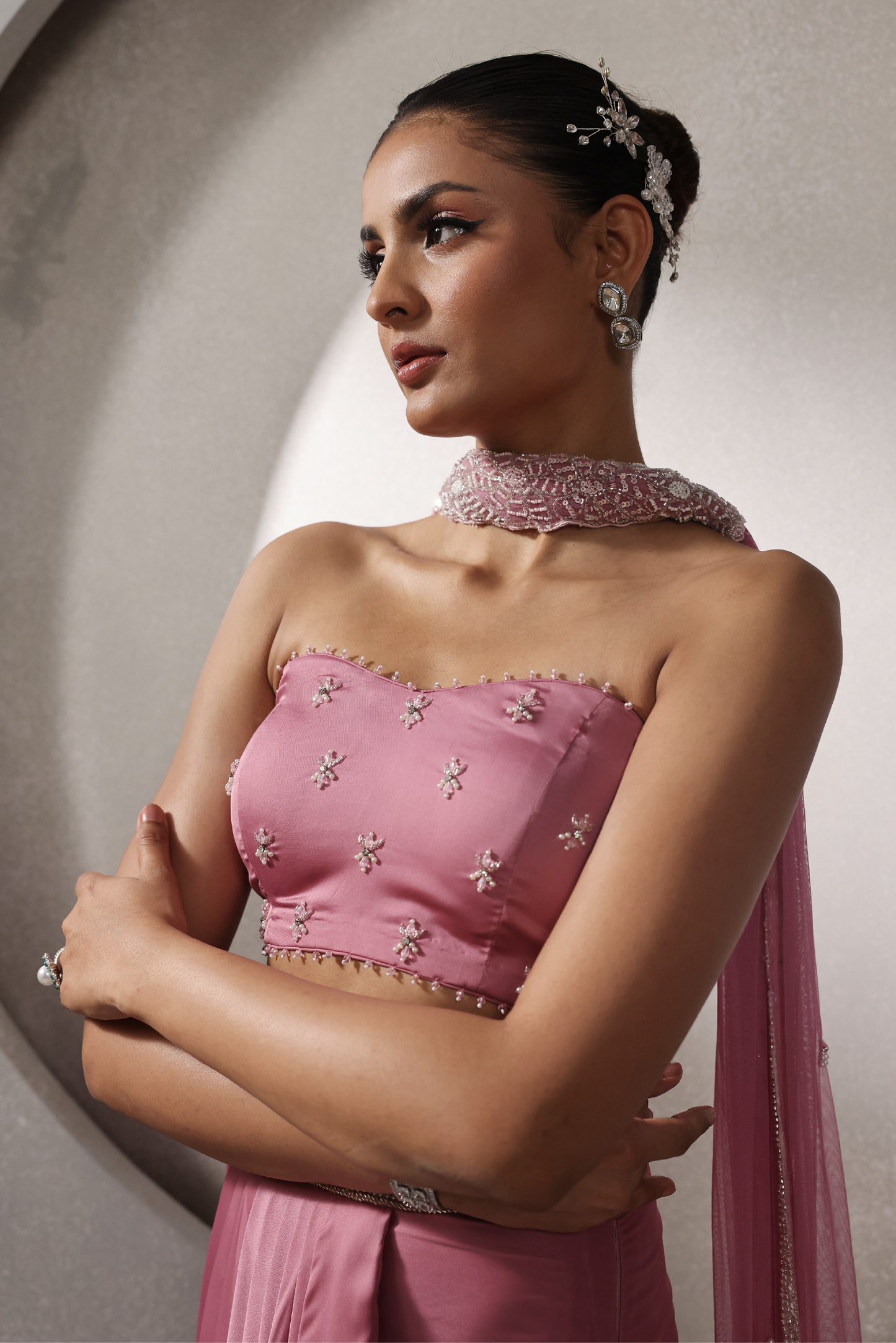 Pink Dupatta Drape Set