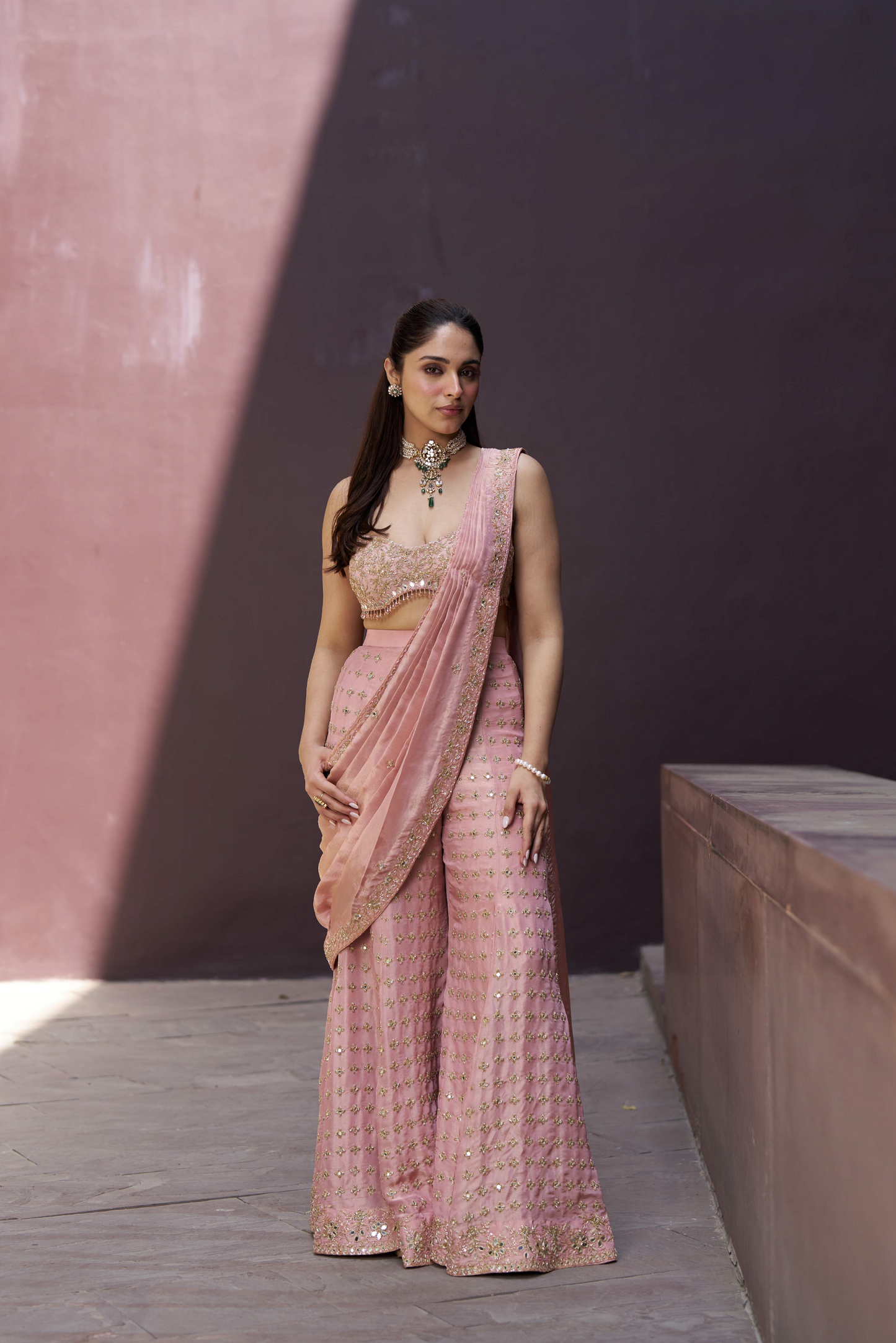 Blush Pink Sharara Drape Set