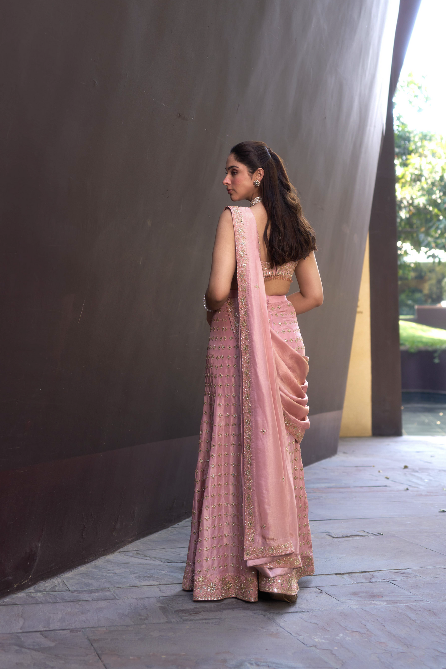 Blush Pink Sharara Drape Set
