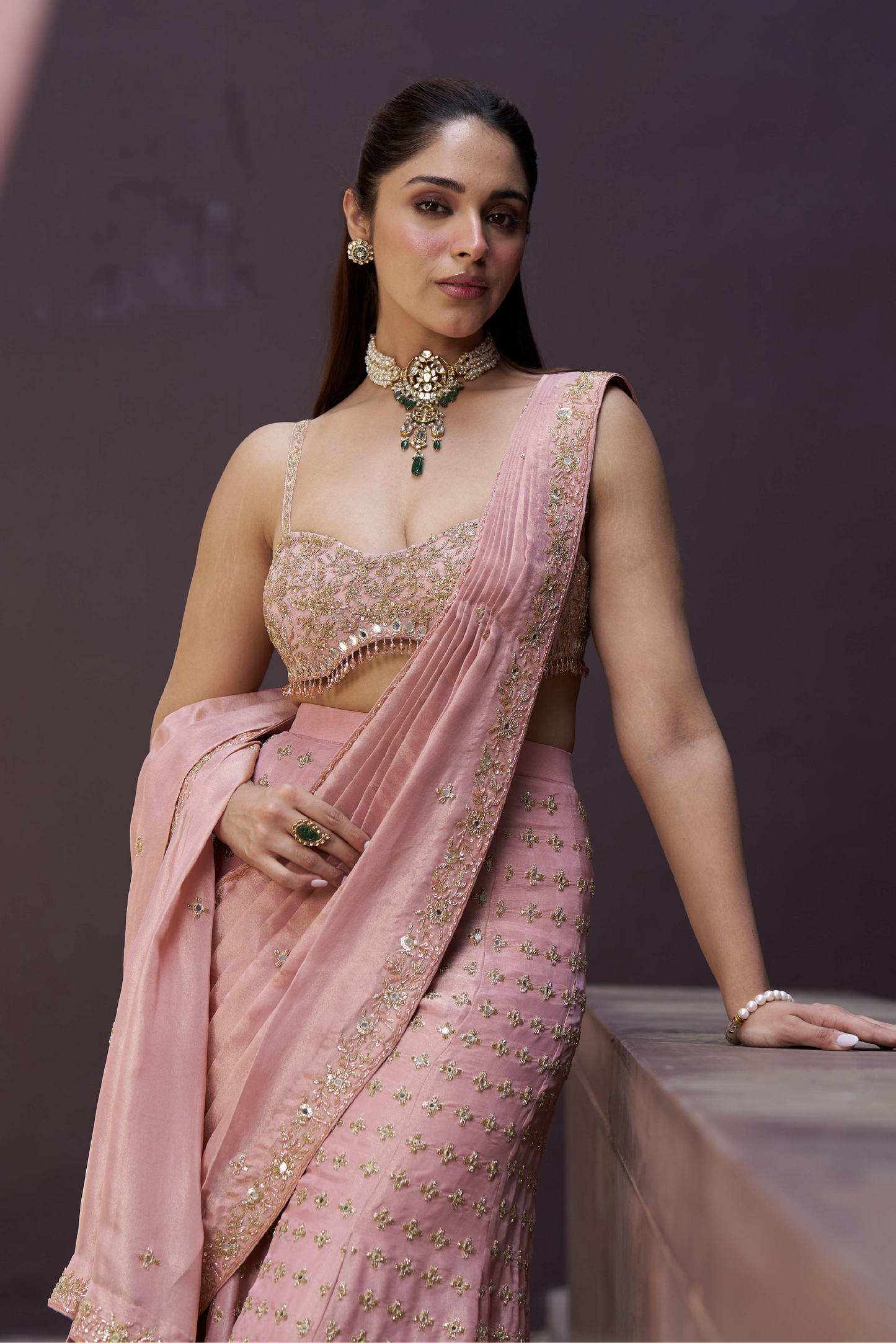 Blush Pink Sharara Drape Set