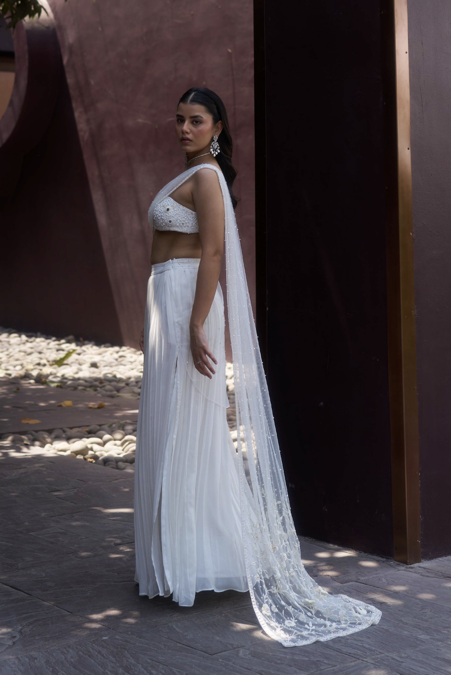 White Mirror and Threadwork Drape Set