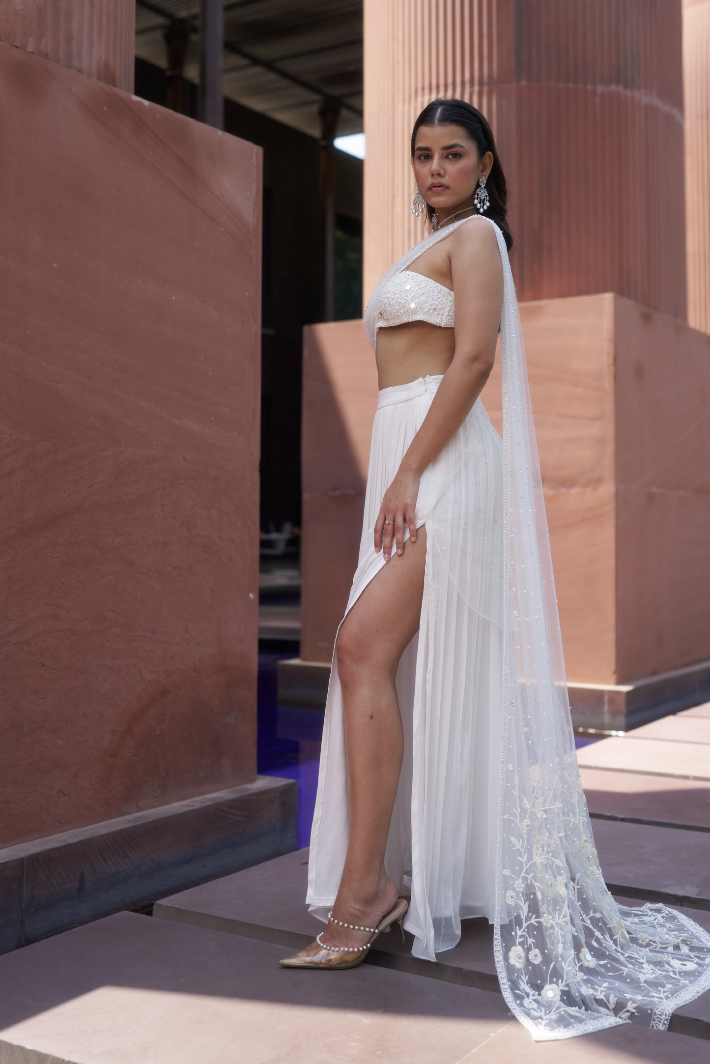 White Mirror and Threadwork Drape Set