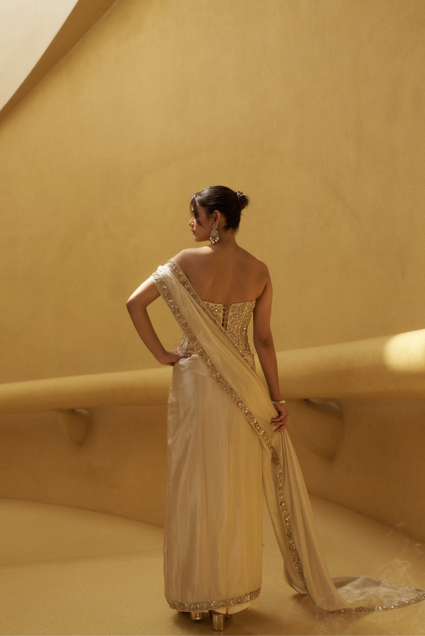 Tissue Saree Drape Set with Embroidered Corset