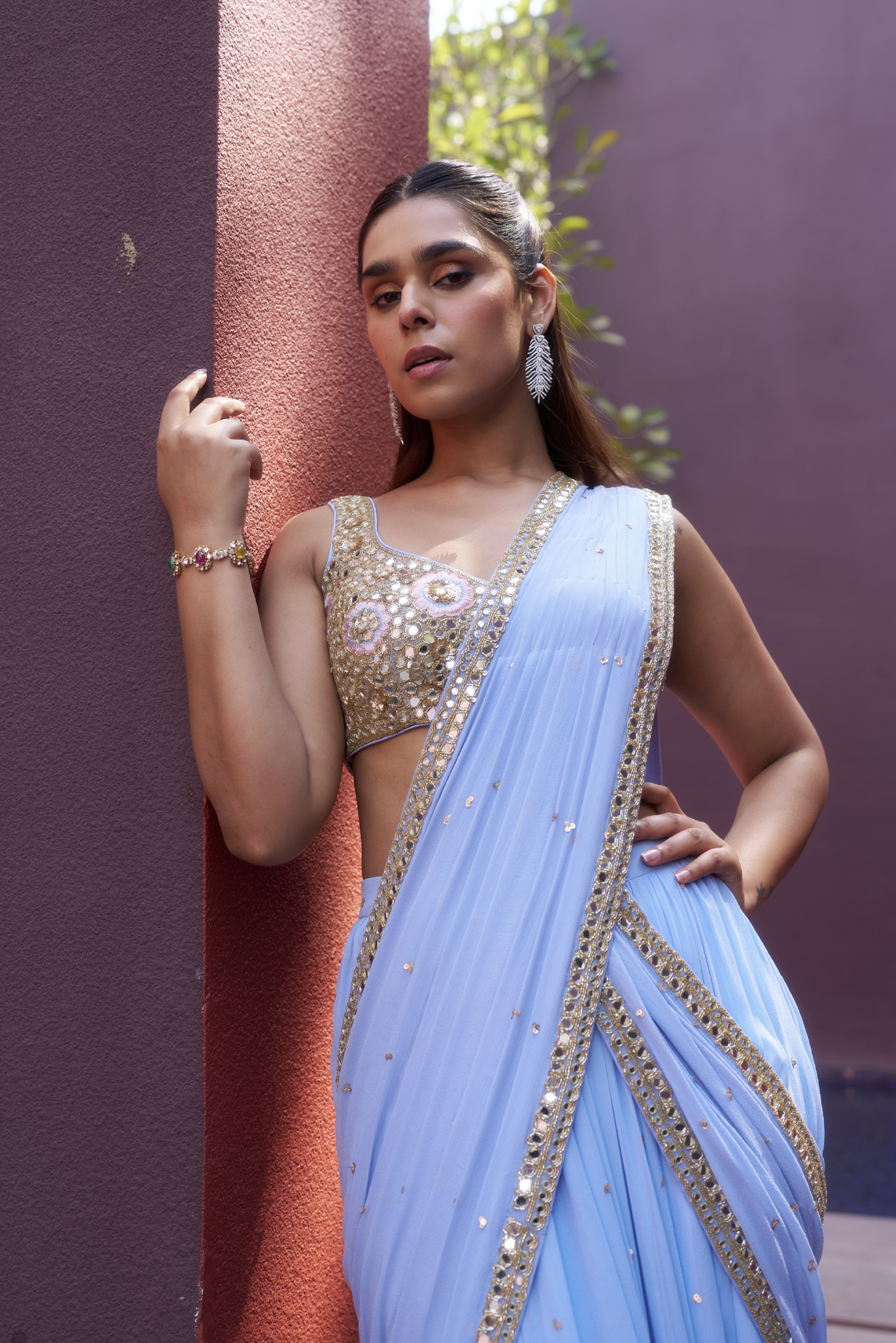 Pastel Blue Saree Lehanga Set